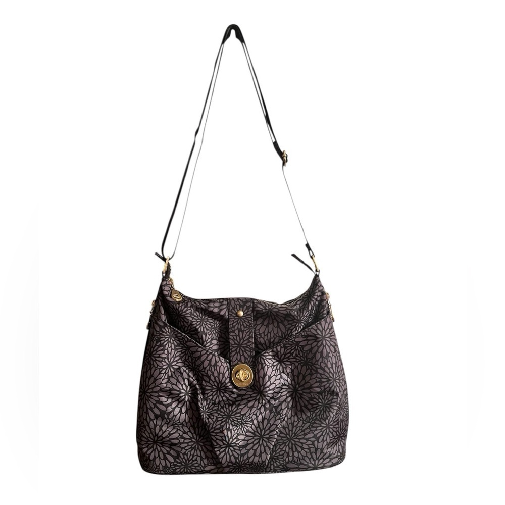 Baggallini Helsinki Shoulder Crossbody Hobo Gray Floral w/ RFID 13.5” x 11” x 4”